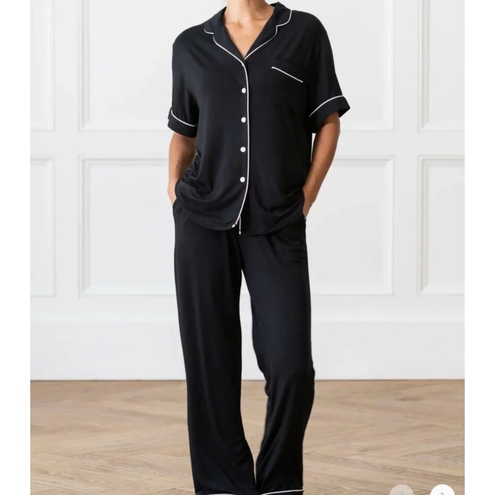 Cozy Earth Bamboo Pajama Set Black Short Sleeve Button Front Pants Womens XS